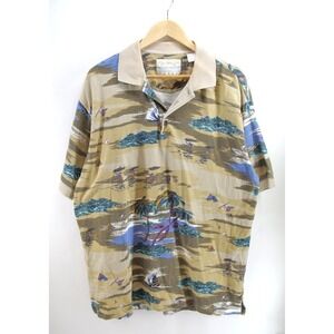 Vintage‎ Short Sleeve All Over Print Polo Shirt Large Made in USA